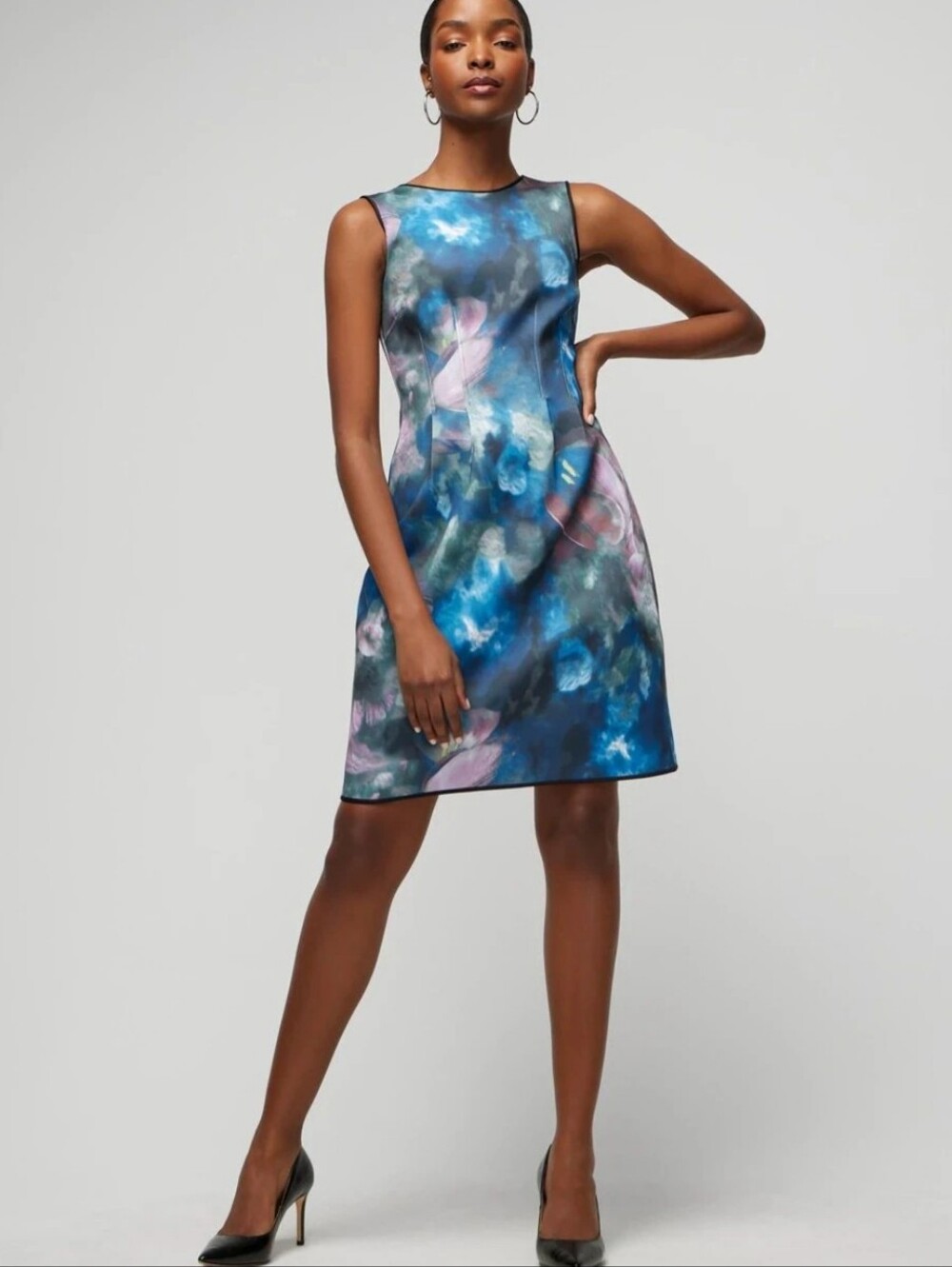 White House Black Market Printed Scuba Fit-and-Flare Dress
